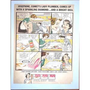 Vintage Comet Powder Cleanser Print Ad Josephine Lady Plumber 1960s Feminism